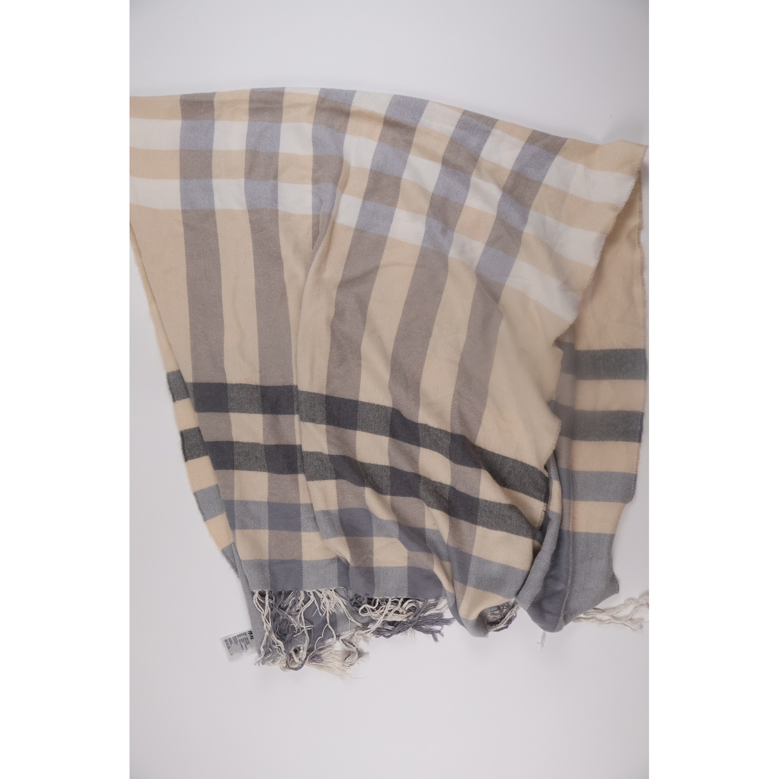 H&M Scarf Plaid Oversized Wrap Os Beige Grey